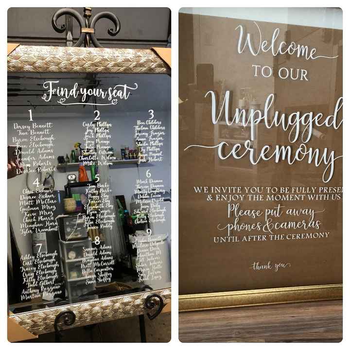 seating chart and unplugged wedding sign