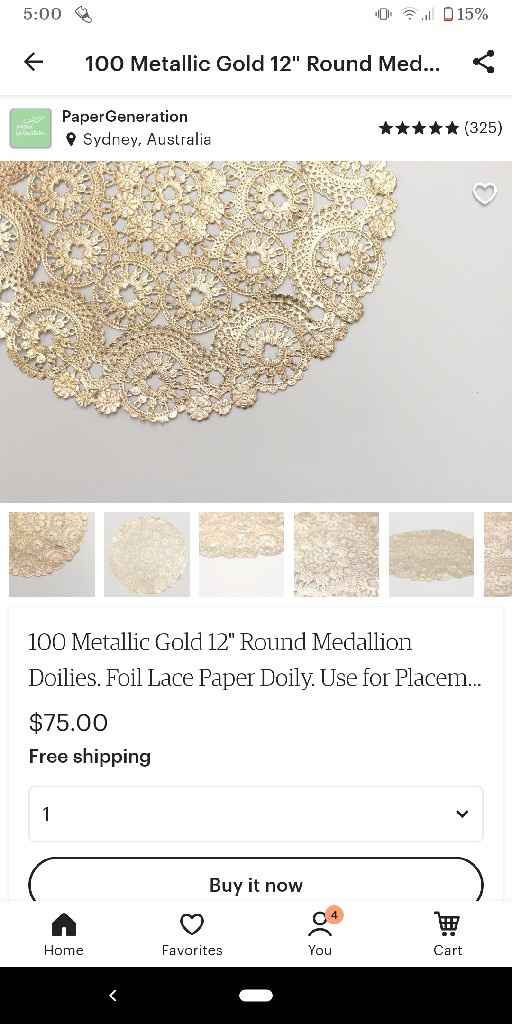 50 Metallic Gold 4 Round Medallion Doilies. Foil Lace Paper. Use