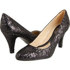 small heel black glitter shoes