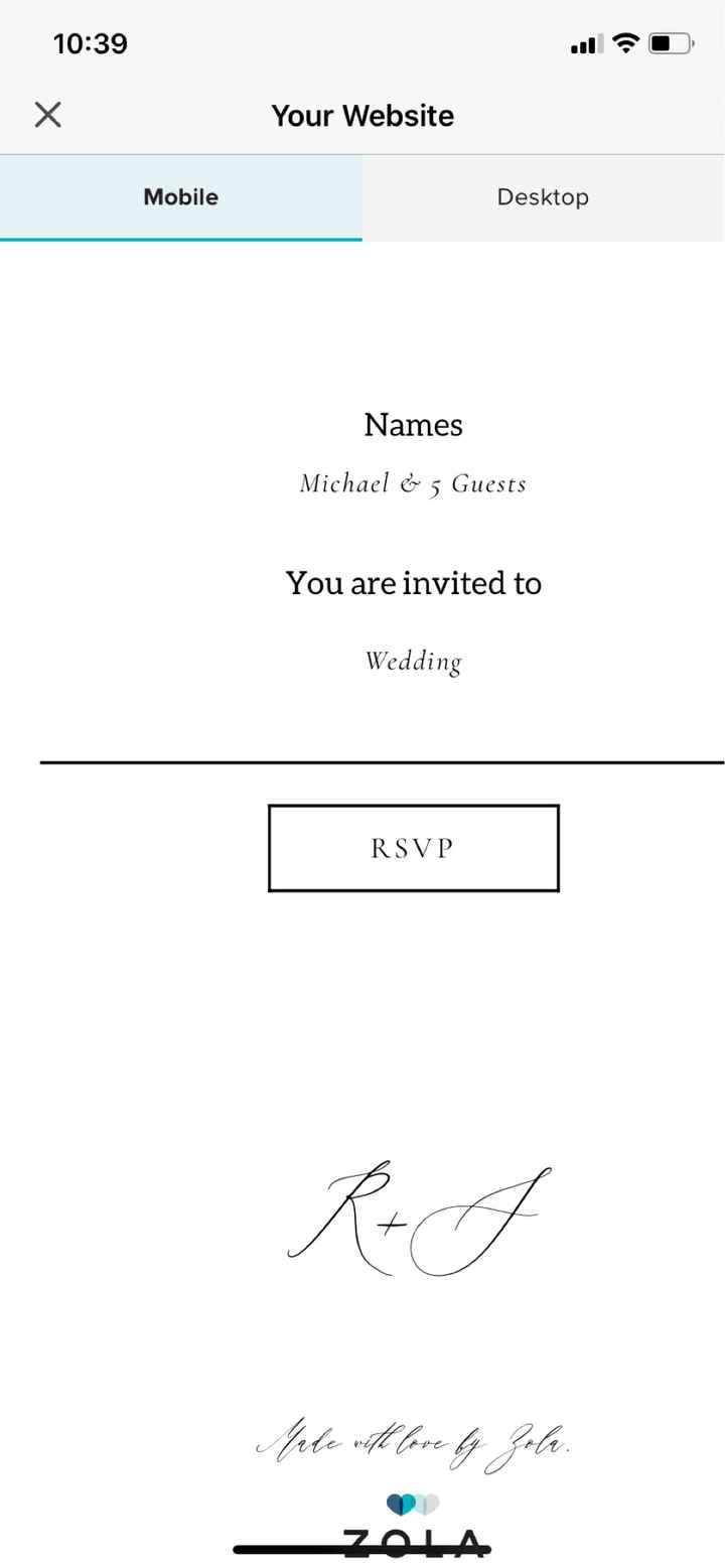 rsvp zola website! - 1