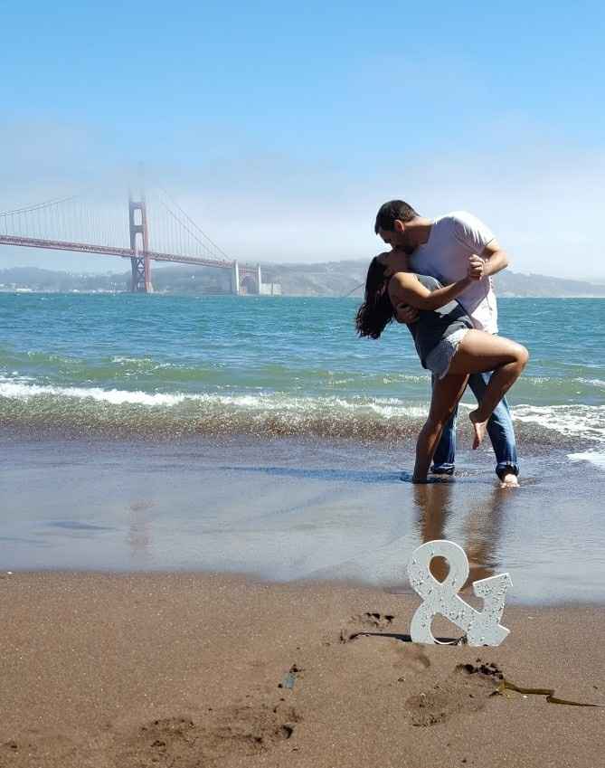 Show me non-conventional engagement pics attire