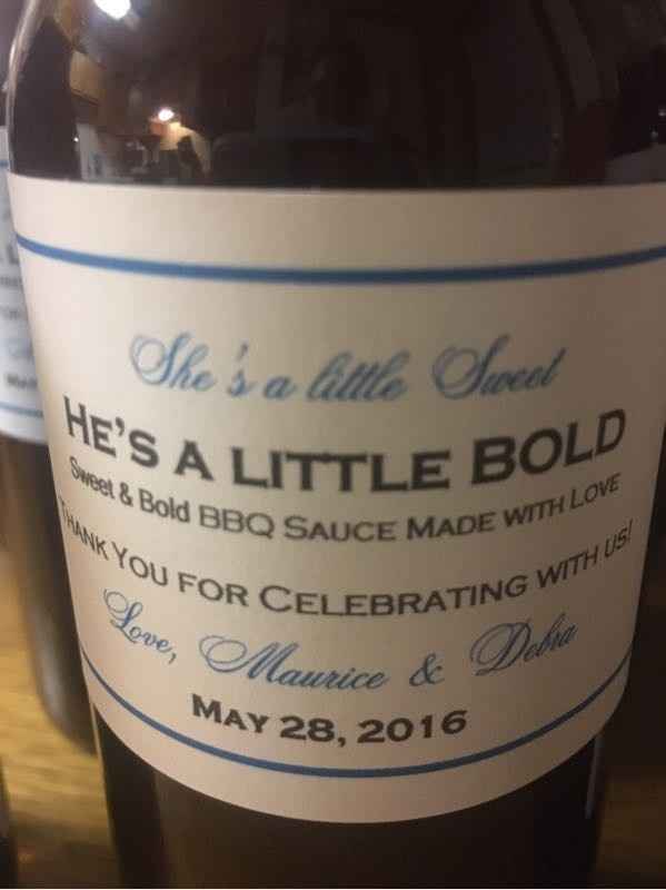 Finished our DIY BBQ sauce wedding favors!!!