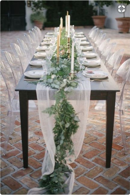 Using farm tables, no runner and the ghost chairs