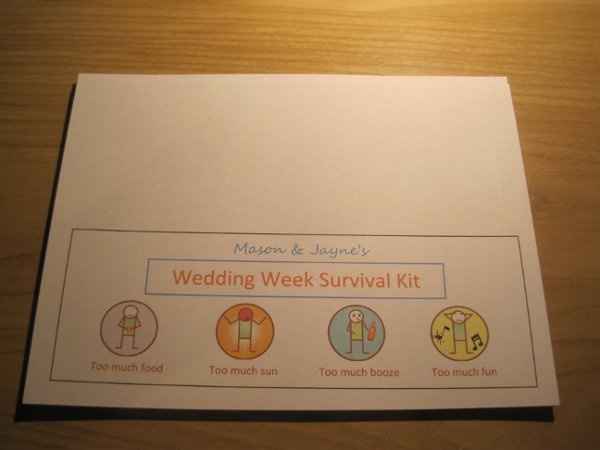 Wedding survival kits stick figure labels?