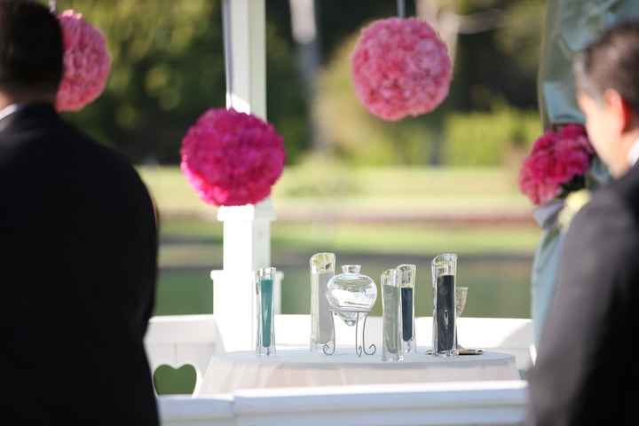 I need ideas on what to use for a table at a outdoor wedding to put the sand ceremony on