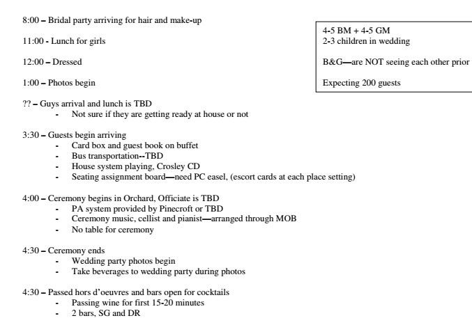 Wedding timeline help please