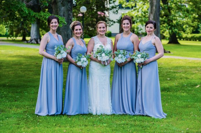 Bridesmaids dresses looked almost bluish in some photos. Maybe it was the filter the photographer us