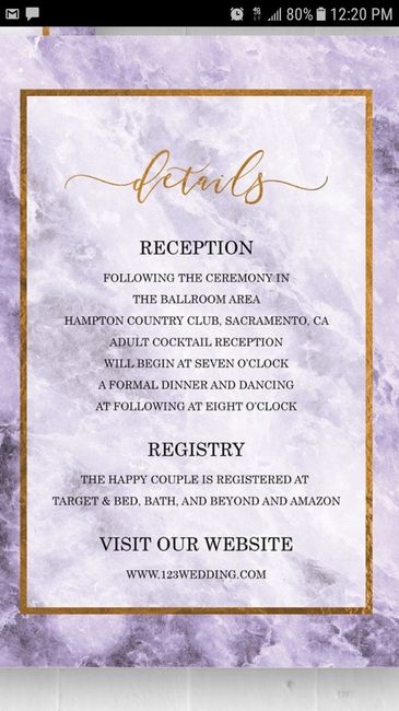 Reception Card Examples 1