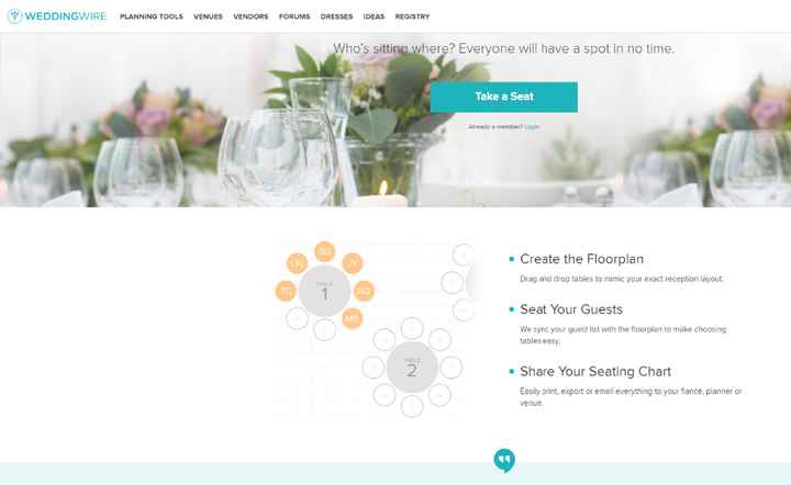 seating chart web page before logging on