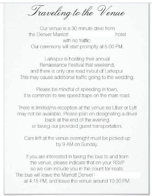 Our venue is 30 minutes from our hotel block, and we are providing transportation for guests if they