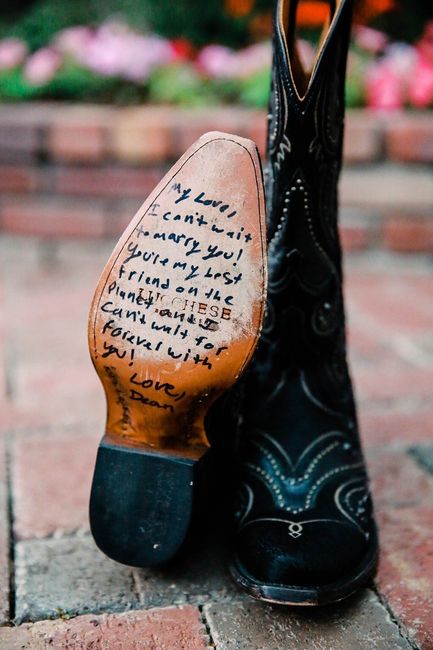 I wore black cowboy boots (as did my husband). My MOH had him write on the bottom and she showed me 
