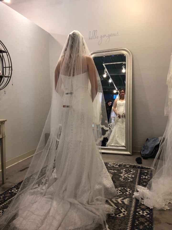 This one was 90 inches, just over the train of my dress. I ordered it in 120!