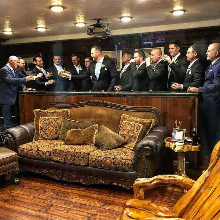 A scotch toast with the groom, groomsmen, and our fathers prior to the ceremony.