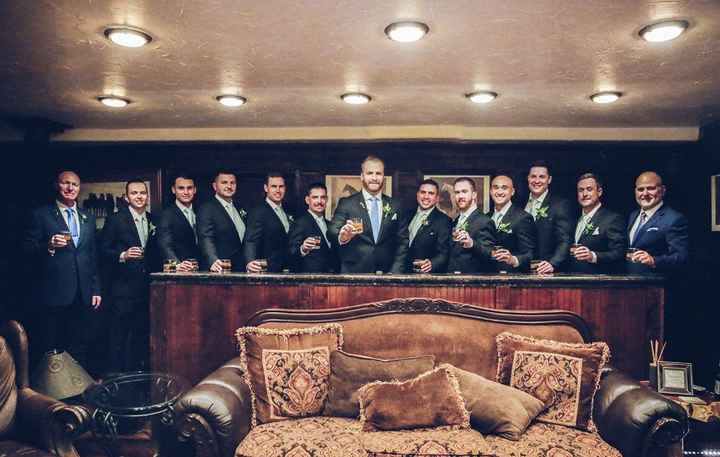 My husband, his groomsmen, his father, and my father in the groom's suite before the ceremony.