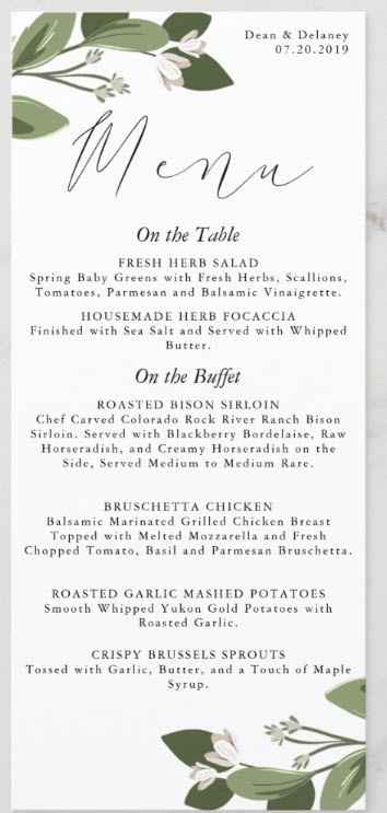 Menu from our reception