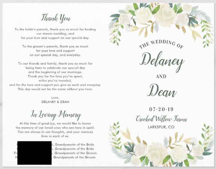 This is the front & back of our ceremony pamphlet.