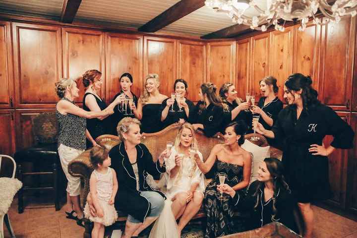 My 9 bridesmaids, my mother, my husband's mother and stepmother, and our flower girl.
