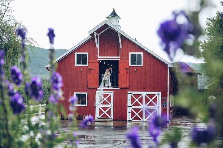 After the ceremony, still raining. Our ceremony was originally outside, but the weather moved it ins