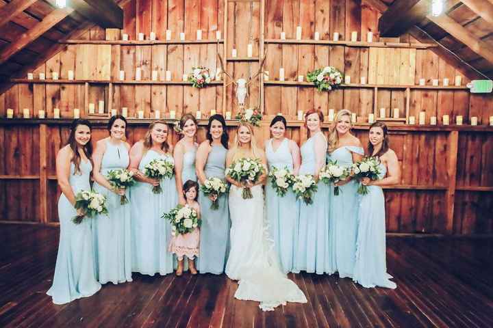 I used Azazie for my bridesmaids. My MOH is in dusty blue, bridesmaids in sky blue. I let them pick 