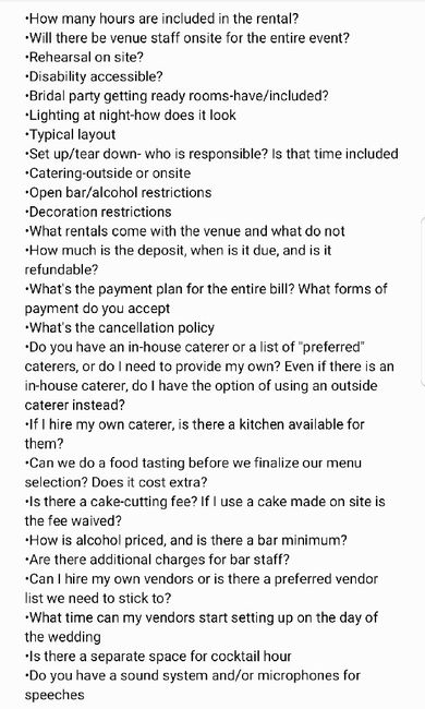Questions to ask venue 1