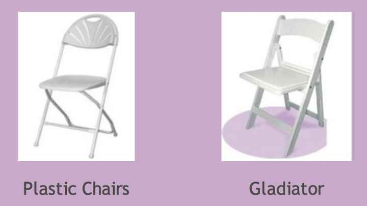 The ultimate debate: Plastic chairs, or gladiator chairs?