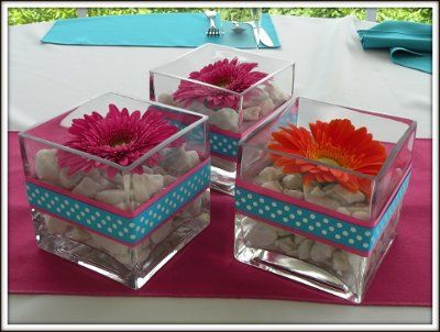 Aqua and white centrepieces and decorations HELP