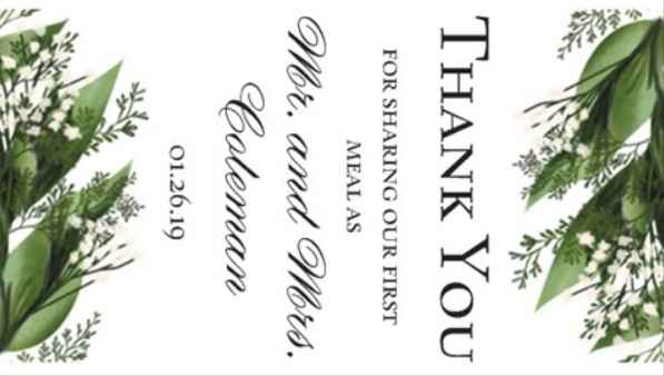 thank you card that will go into front fold of napkin
