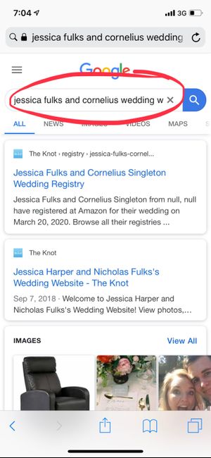 My wedding wire website is showing up in a google search. 1