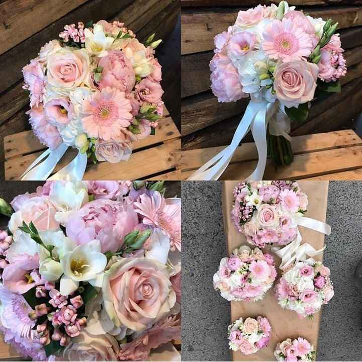 Bouquet with blush wedding dress