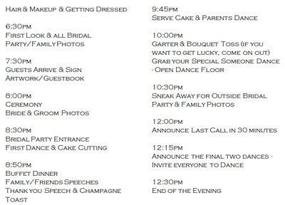 Friday Brides what's your wedding day timeline?