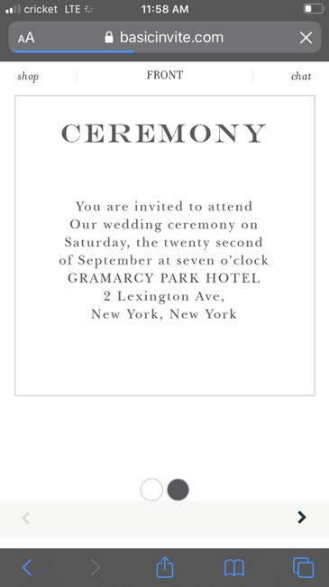 Ceremony Insert Card or same invitation, different wording? 1