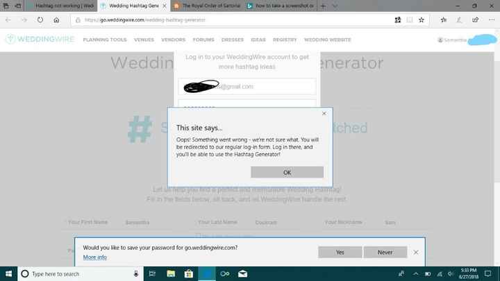 Then says there is a problem logging in