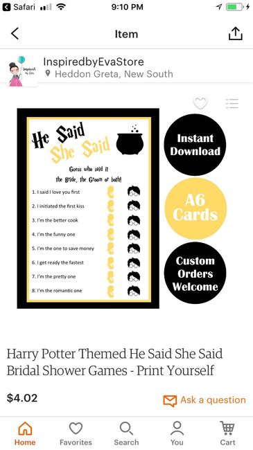 Harry Potter bridal shower. Need hp fans help. 1