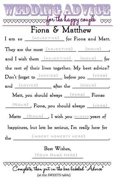 my wedding madlib