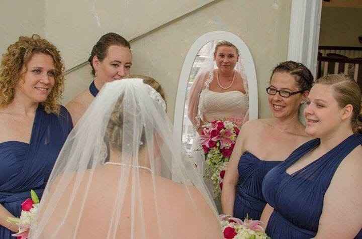 Bouquet with blush wedding dress