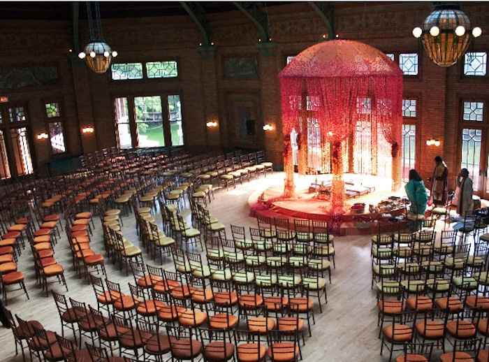 Semicircle guest seating arrangement during ceremony/ Indian wedding