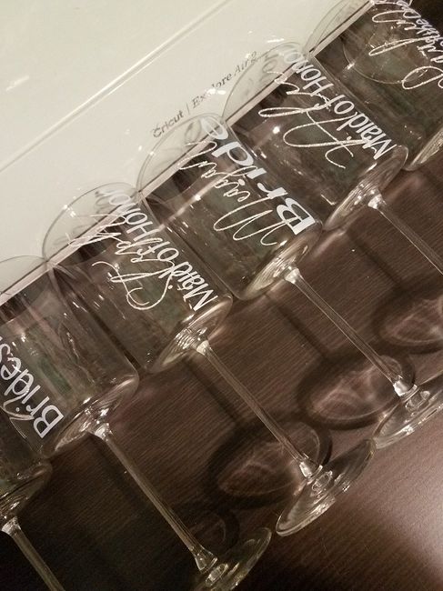diy bridesmaids wine glasses and other things done today! - 2