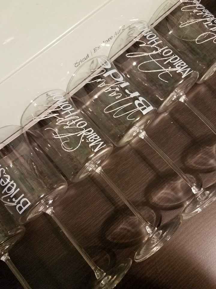 diy bridesmaids wine glasses and other things done today! - 2