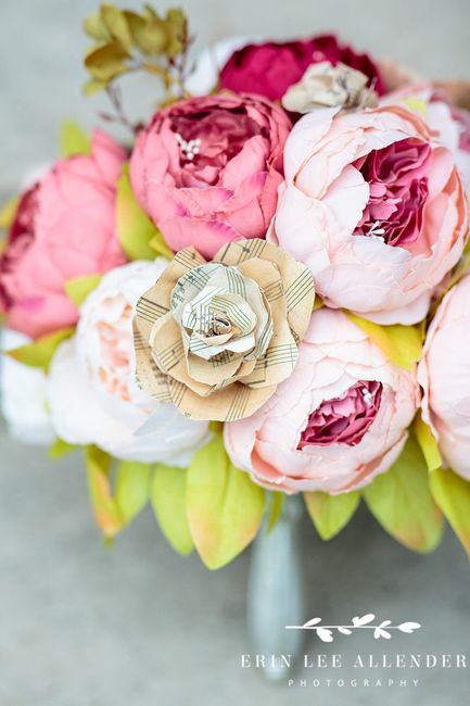 I handmade flowers out of JC sheet music for my bouquet.