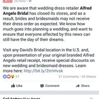 Alfred Angelo Closing? UPDATED - THEY ARE CLOSED!
