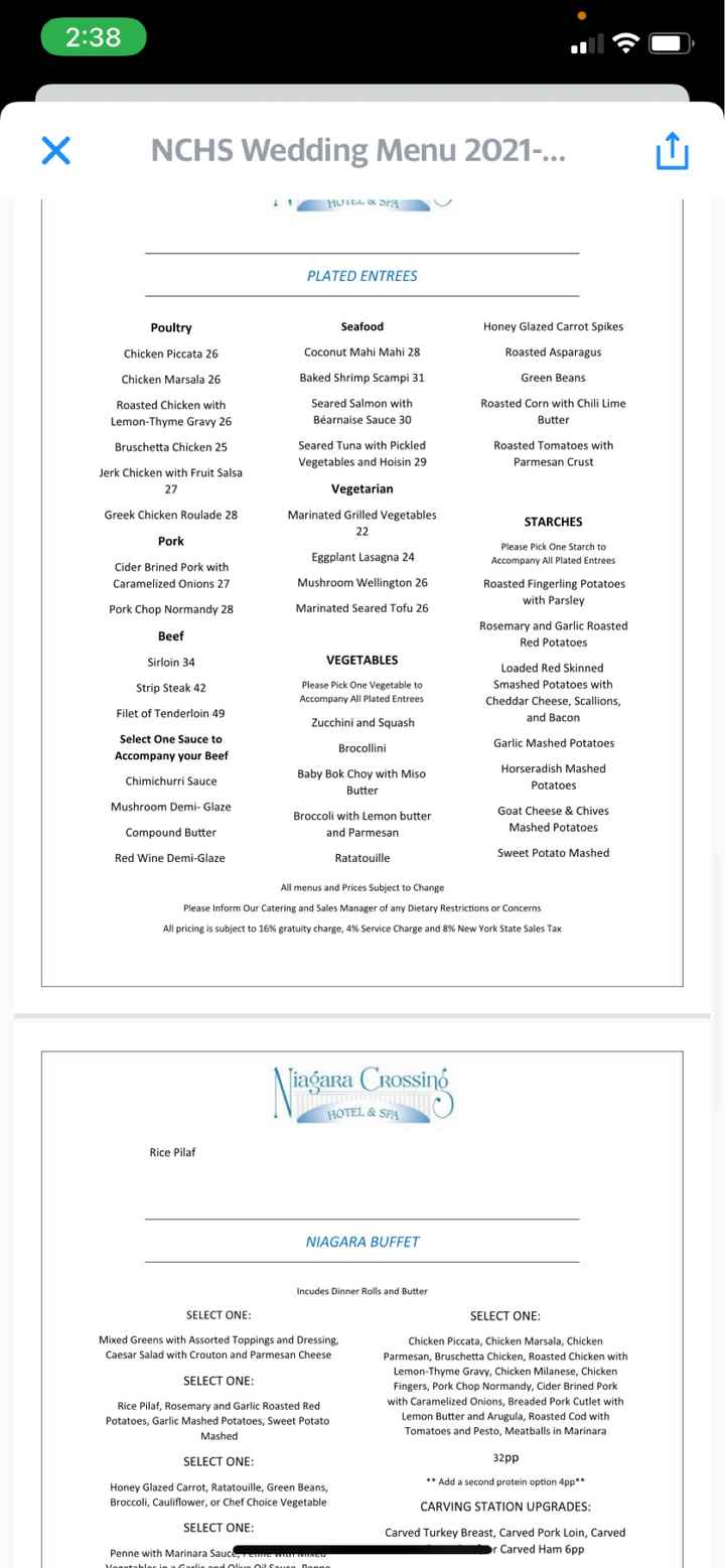 Buffalo Bride - Venue changed food pricing last minute - 2