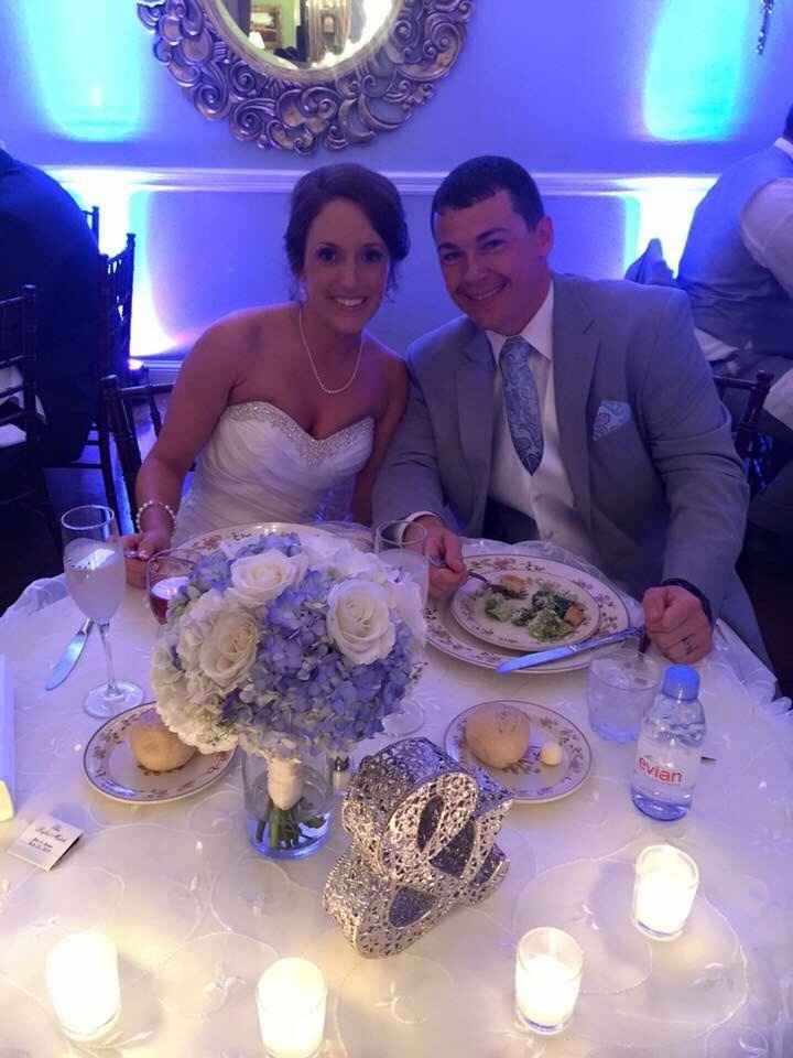 Spinoff-- Sweetheart tables with bride/BM boquet as decoration