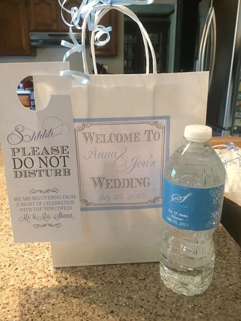 "Welcome to our Wedding" goodie bag for hotel guests?