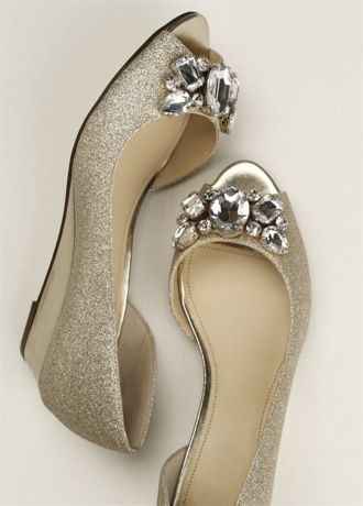 NEEDED: Used pair of Touch of Nina Crystal Peep Toe Wedge in champagne, size 8.5