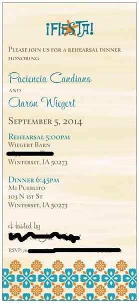 Help with rehearsal dinner invitations