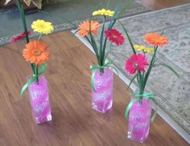 my first trial centerpiece and my toss bouquet