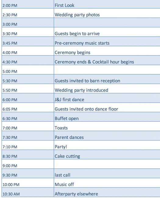 Wedding Day Timeline! 1
