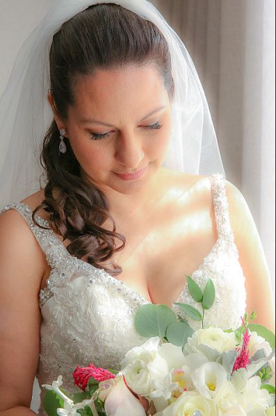 Bride, sunlight, Morilee dress with Bling