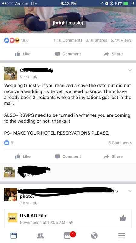 Don't post about your wedding on Facebook!!!