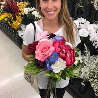 My wedding bouquet - vibe! Reds, pinks, purples, blush, white, and pops of violet/light blue!